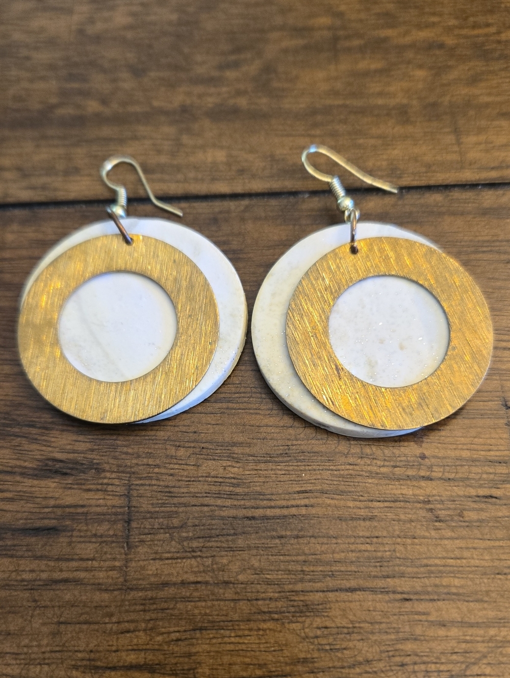 Stylish Gold and White Circle Drop Earrings - Women Jewelry